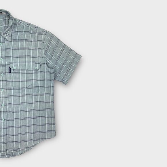 VINTAGE 70s Levis Shirt Mens Medium Mint Green Check Silver Label Button Up BigE - Picture 4 of 13